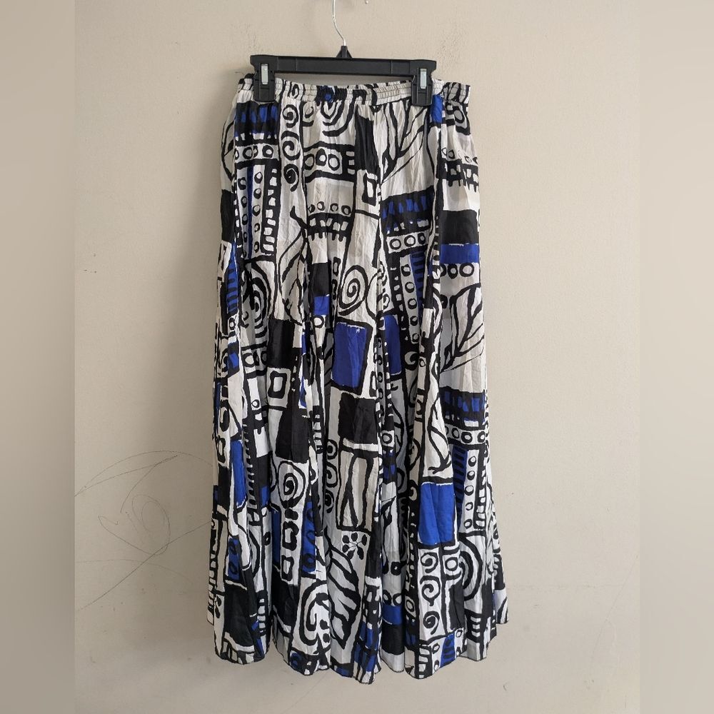 Joni B. Vintage Black Blue Print Maxi Full Skirt Size S Artsy Unique